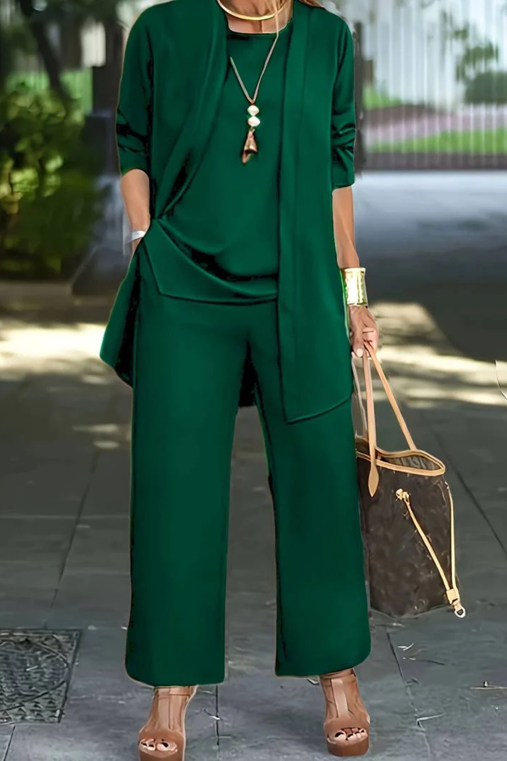 Women's 3-Piece Pantsuit with Cardigan and Top