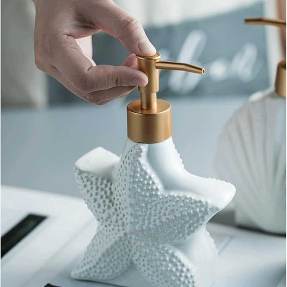 Shell Ceramic Soap Dispenser – Elegance for Bath and Kitchen