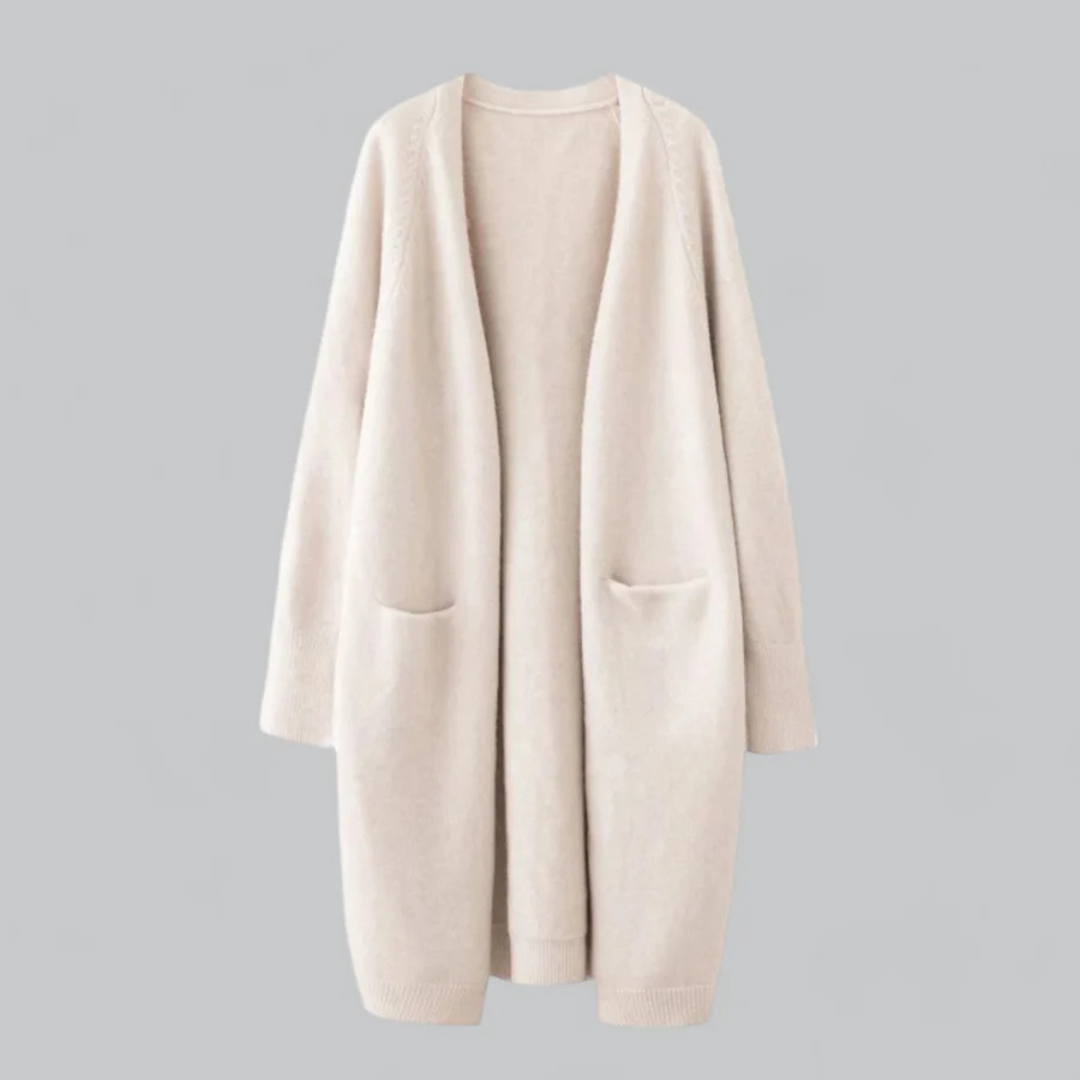 Women's cardigan with open front and long cut