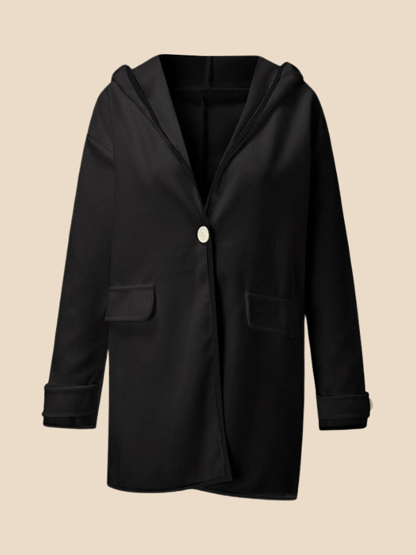 Plus-size women's winter coat with long, straight shape