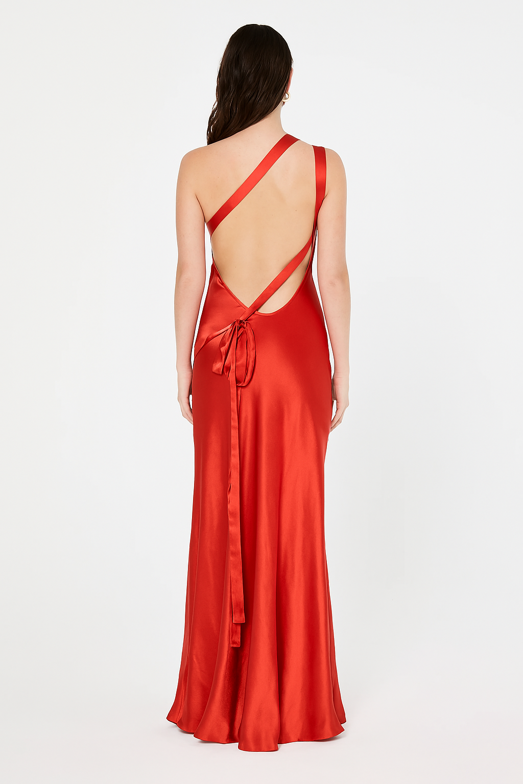 Abigail women's satin evening dress with open back and diagonal straps