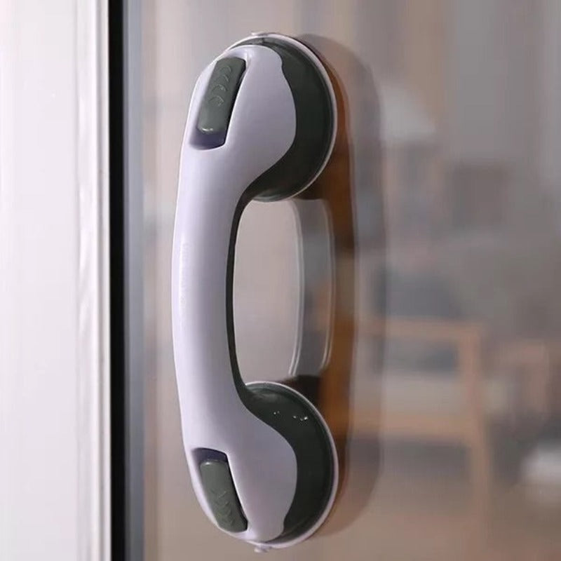 Safety handle for bathroom with suction cup, no drilling, non-slip with locking lever and dual suction