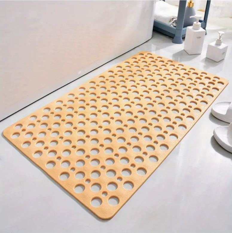 Silicone shower mat, non-slip with suction cups, water-draining hole structure, mold resistant