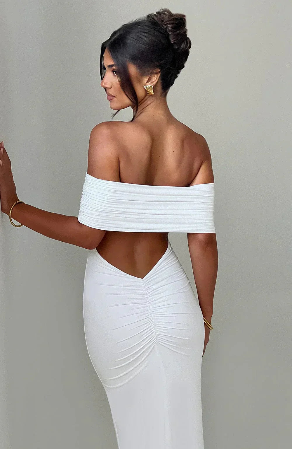 Serena women's maxi dress with open back and flowing silhouette
