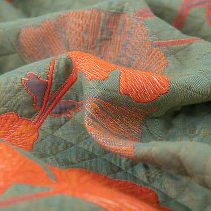 Reversible cotton blanket with ginkgo leaf pattern, quilted bedspread with pillowcases