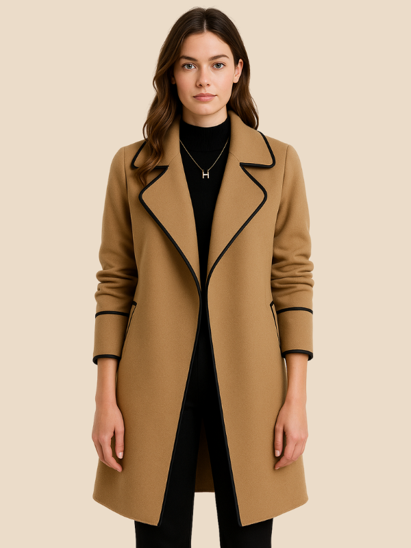 Women's trench coat made of synthetic wool blend with medium length