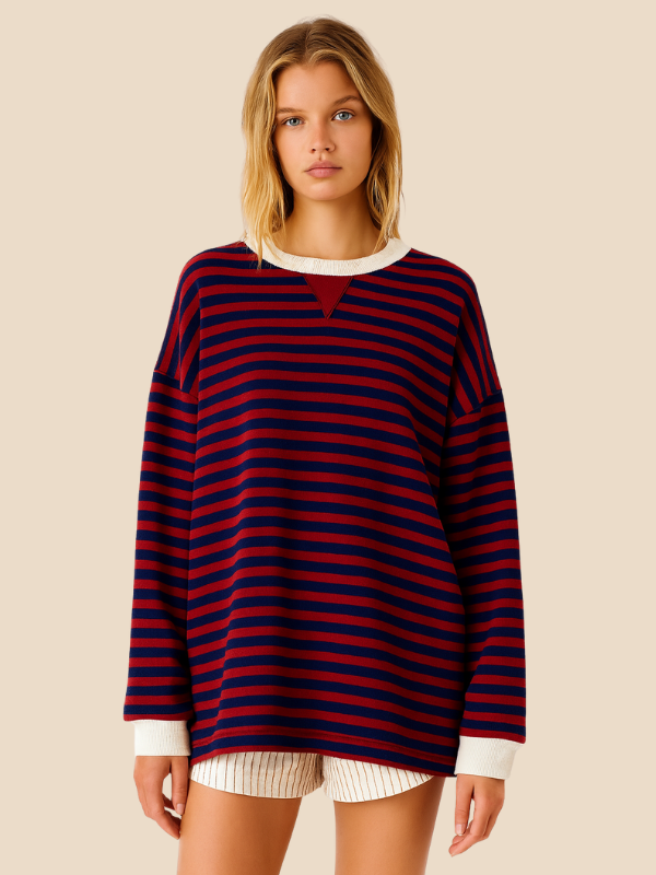 Striped women's sweater with loose fit