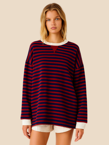 Striped women's sweater with loose fit