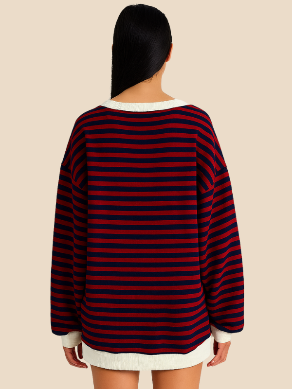 Striped women's sweater with loose fit