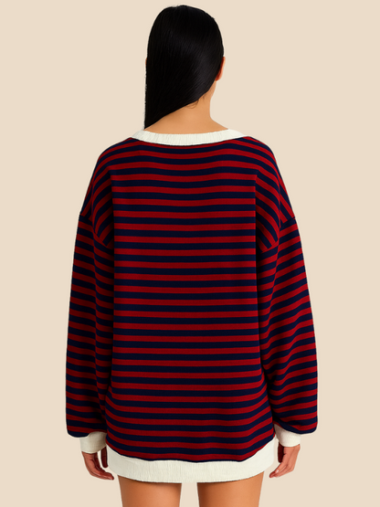 Striped women's sweater with loose fit