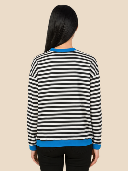Striped women's sweater with loose fit