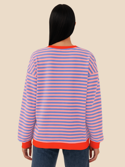 Striped women's sweater with loose fit