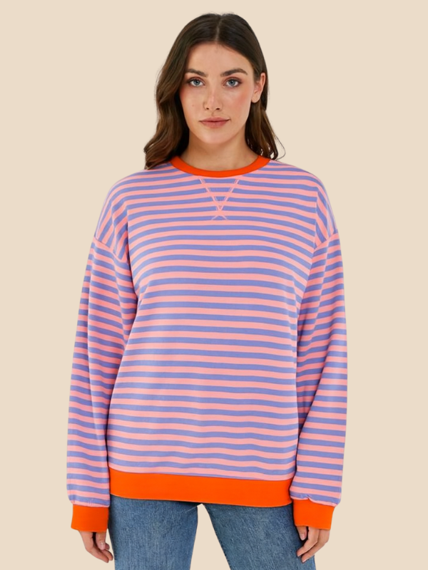 Striped women's sweater with loose fit