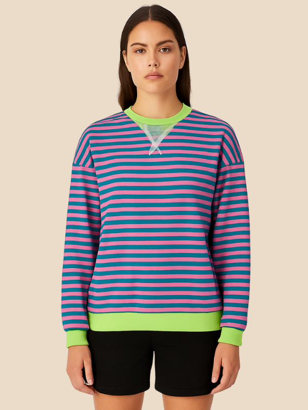 Striped women's sweater with loose fit