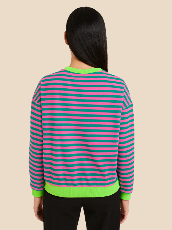 Striped women's sweater with loose fit