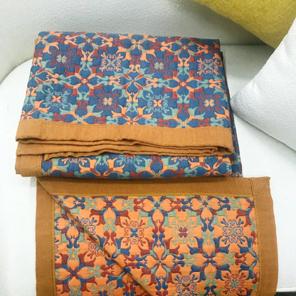 Reversible six-layer cotton blanket with mandala pattern and border, breathable for summer and transitional seasons