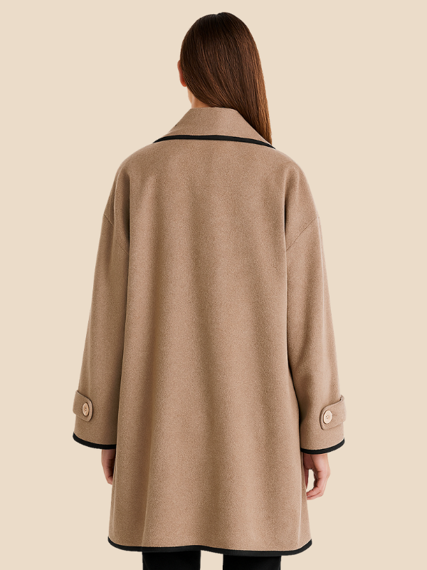 Plus-size women's winter coat with long, straight shape