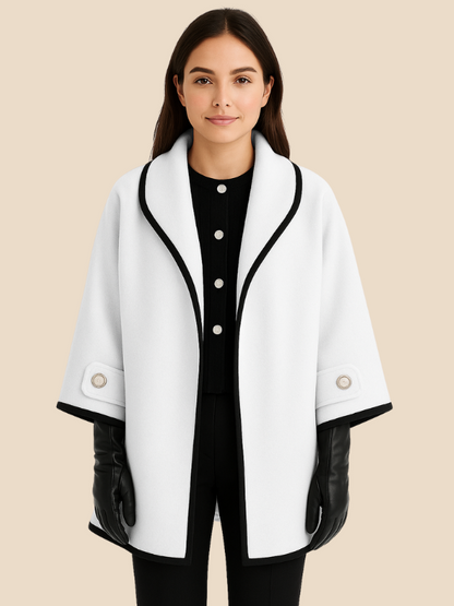 Plus-size women's winter coat with long, straight shape