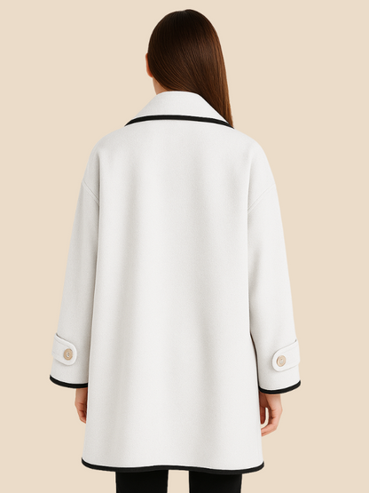 Plus-size women's winter coat with long, straight shape