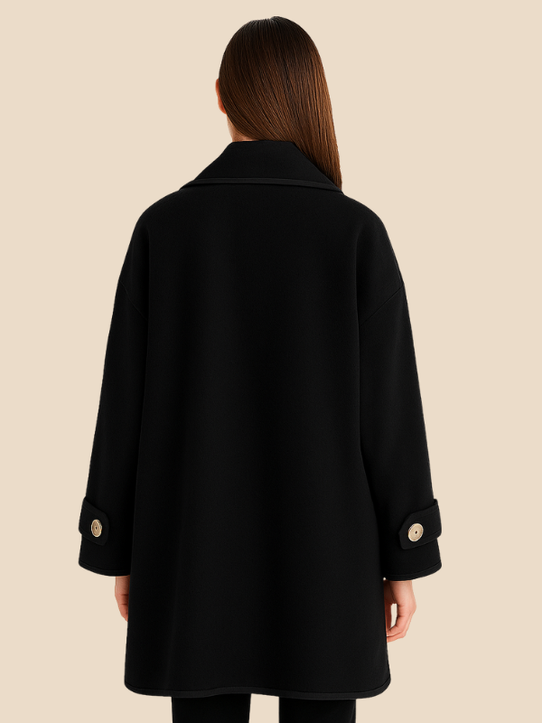 Plus-size women's winter coat with long, straight shape