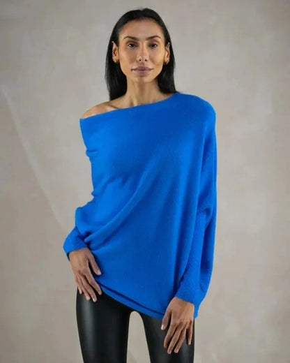 Women's sweater with asymmetrical collar and loose fit
