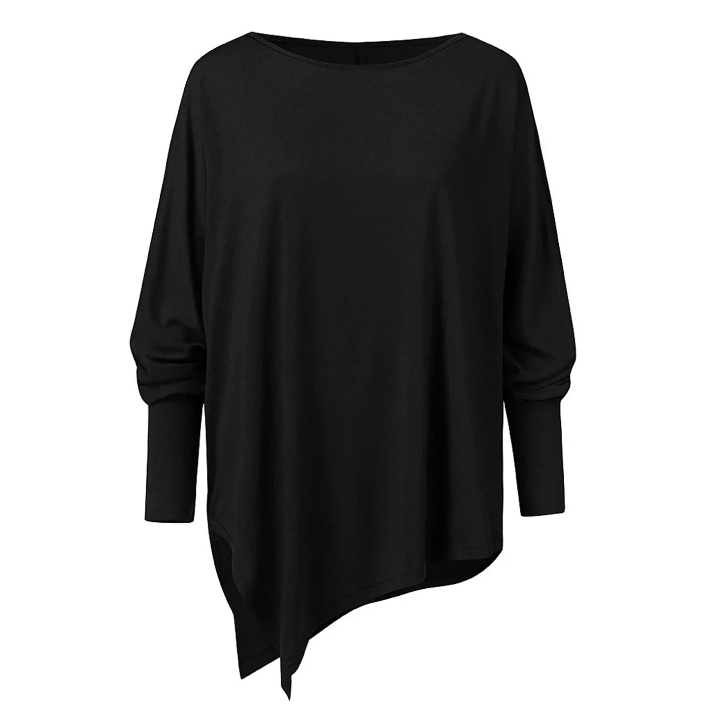 Women's summer top with boat neckline and asymmetrical hem