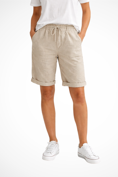 Women's Linen Capri Pants with Elastic Waist