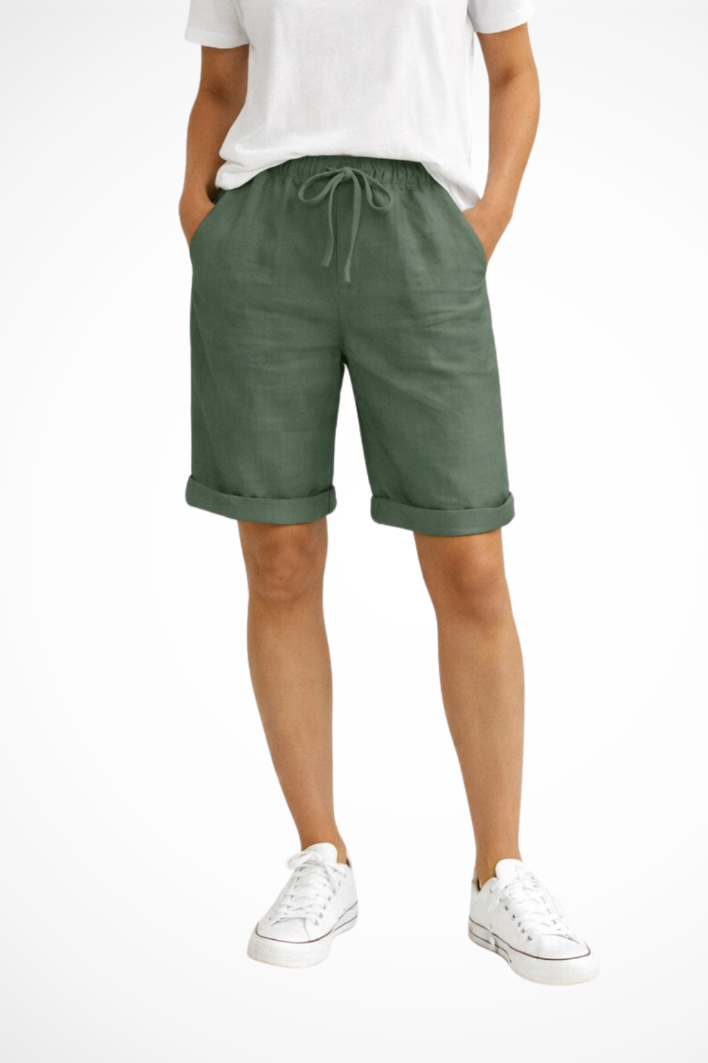 Women's Linen Capri Pants with Elastic Waist
