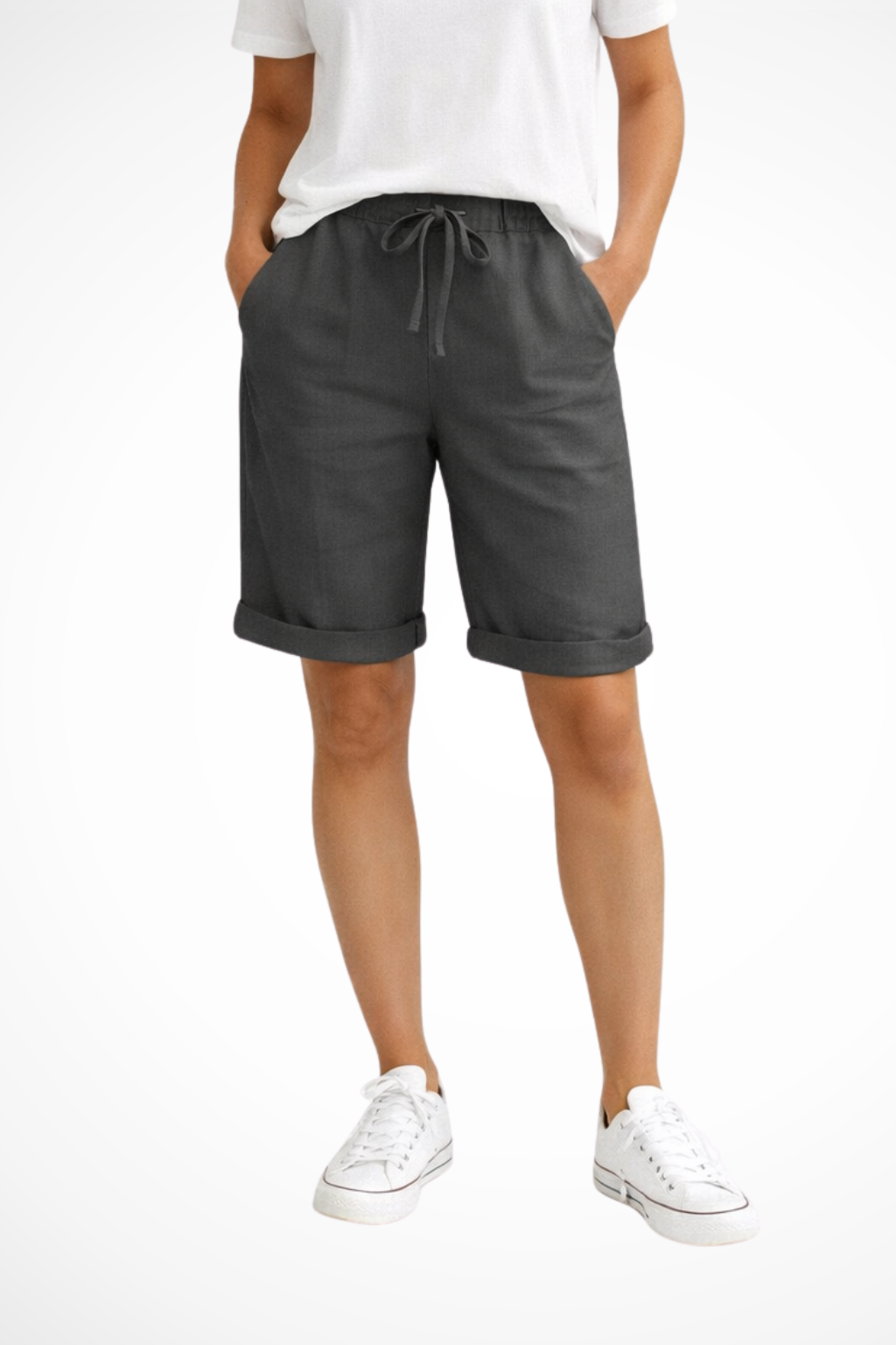 Women's Linen Capri Pants with Elastic Waist