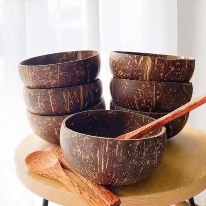 Natural Wood Coconut Bowl Handmade from Real Coconut for Smoothie Bowls, Salads, and Serving