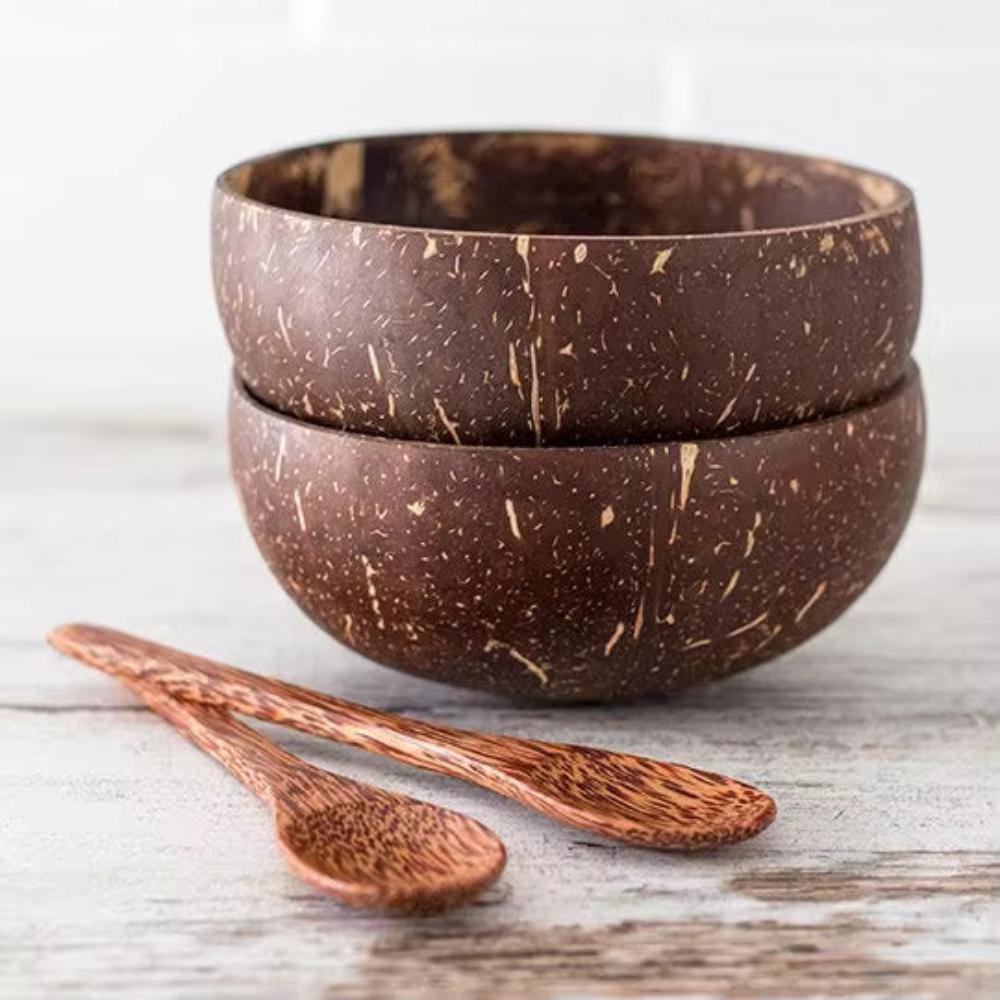 Natural Wood Coconut Bowl Handmade from Real Coconut for Smoothie Bowls, Salads, and Serving