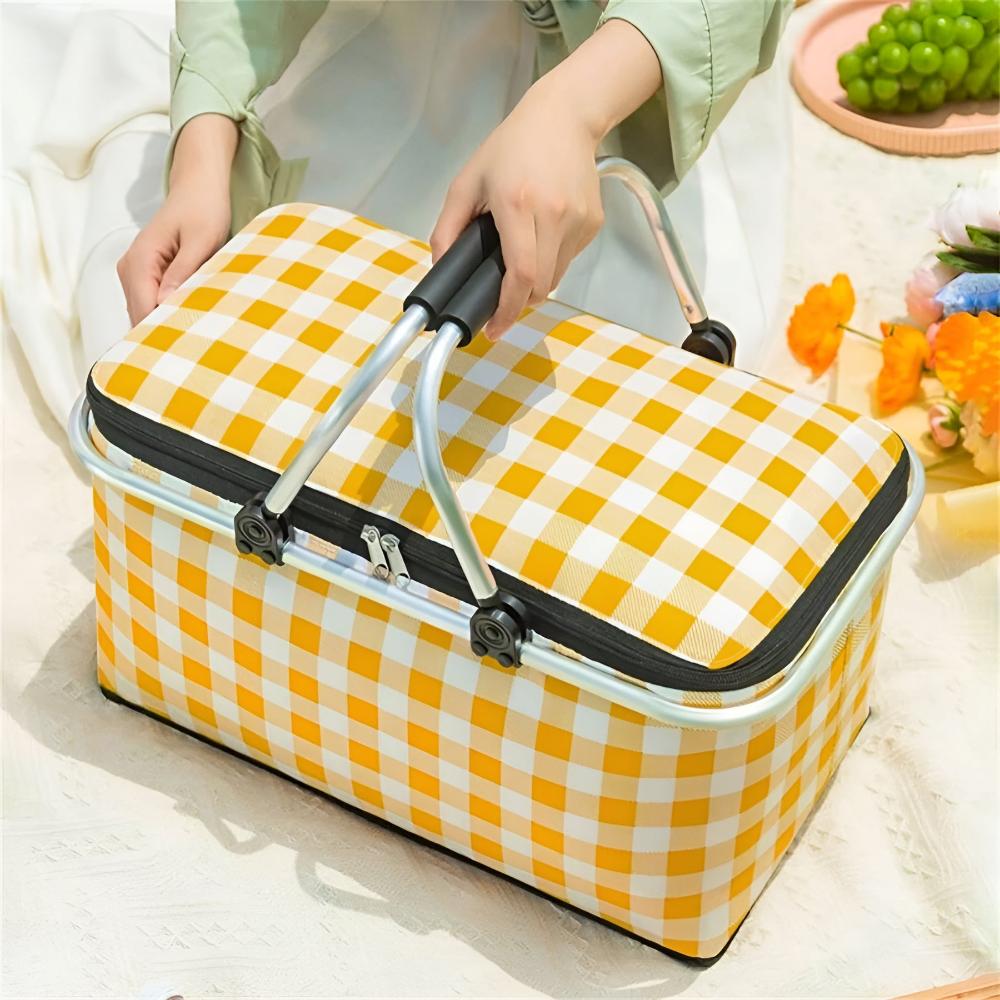 Picnico Foldable Checked Picnic Basket – Versatile 22L Outdoor Companion