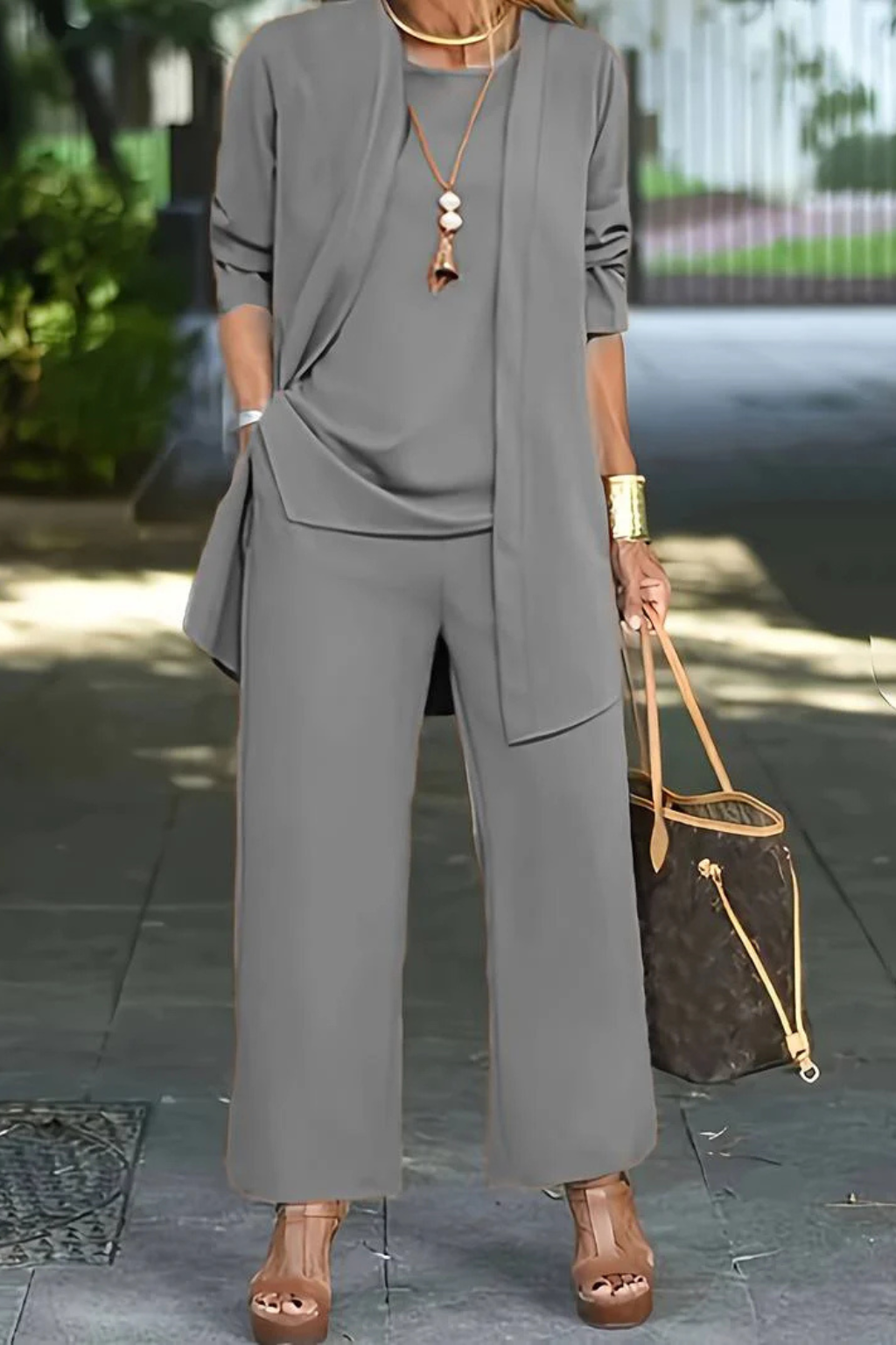 Women's 3-Piece Pantsuit with Cardigan and Top