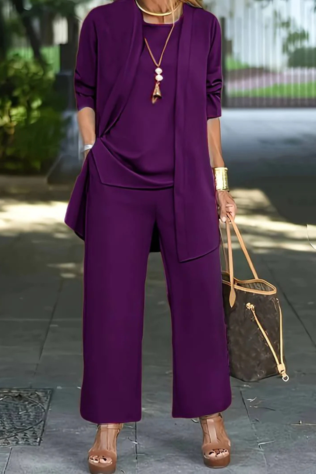 Women's 3-Piece Pantsuit with Cardigan and Top