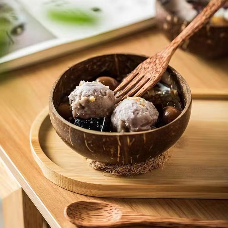Natural Wood Coconut Bowl Handmade from Real Coconut for Smoothie Bowls, Salads, and Serving