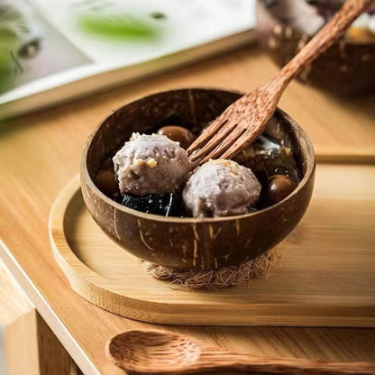 Natural Wood Coconut Bowl Handmade from Real Coconut for Smoothie Bowls, Salads, and Serving