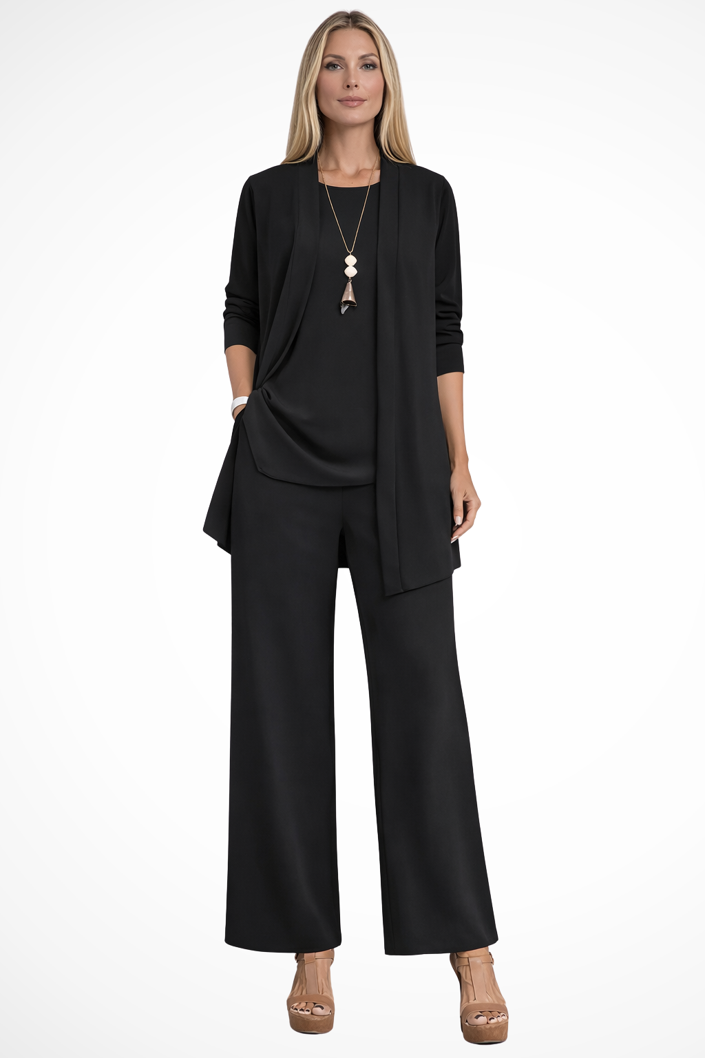 Women's 3-Piece Pantsuit with Cardigan and Top