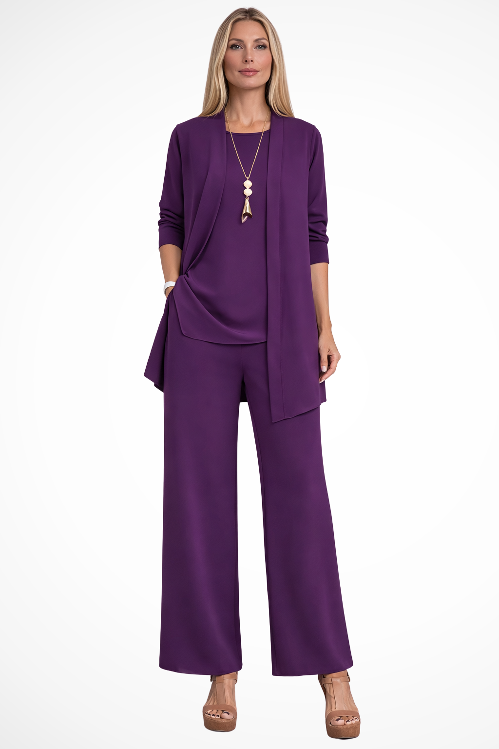 Women's 3-Piece Pantsuit with Cardigan and Top