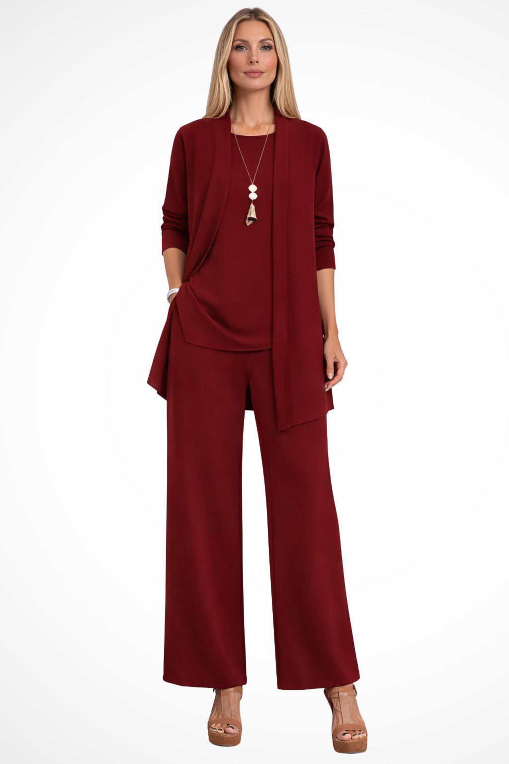 Women's 3-Piece Pantsuit with Cardigan and Top
