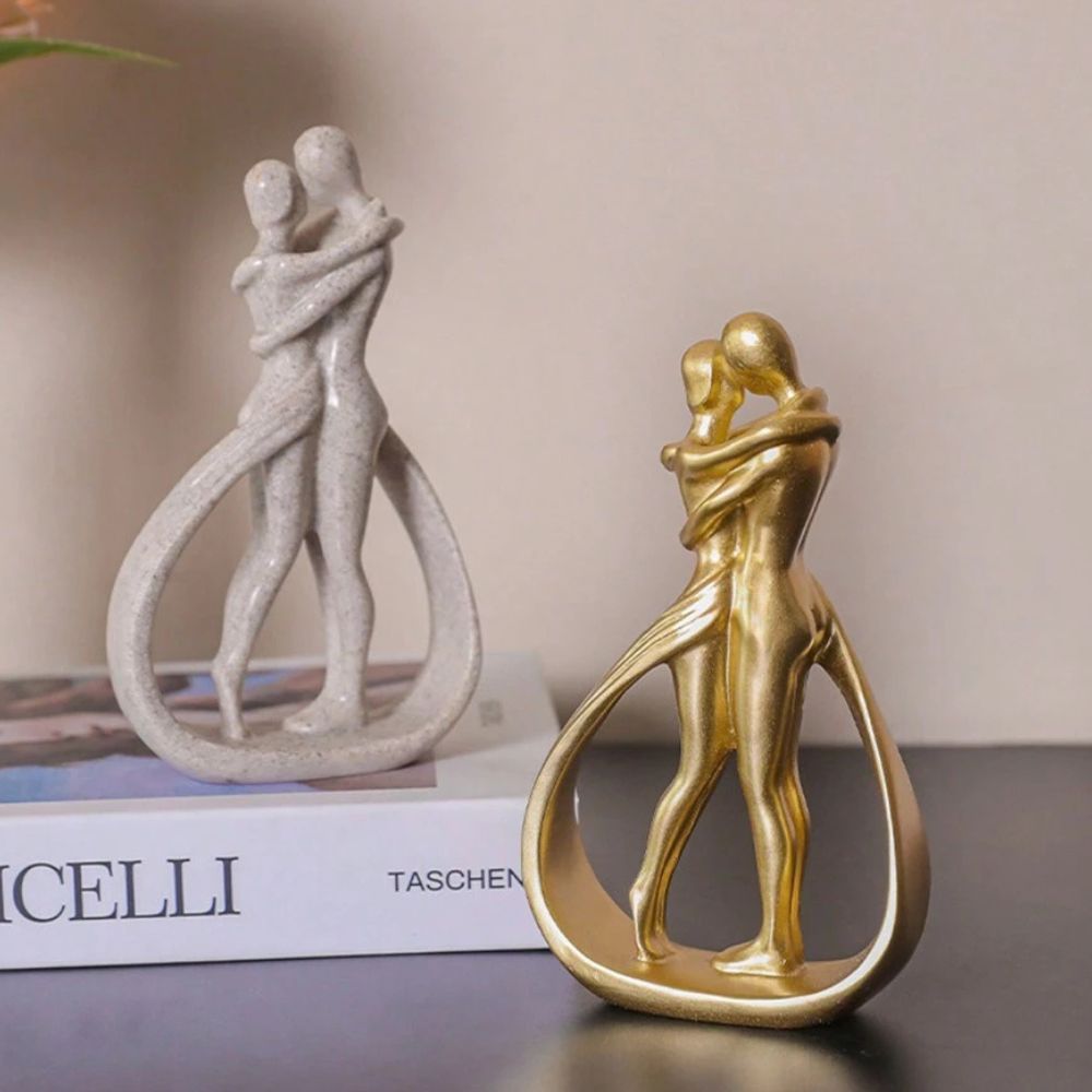 Sculpture Embracing Couple made of resin, modern abstract for living room shelf and as a gift