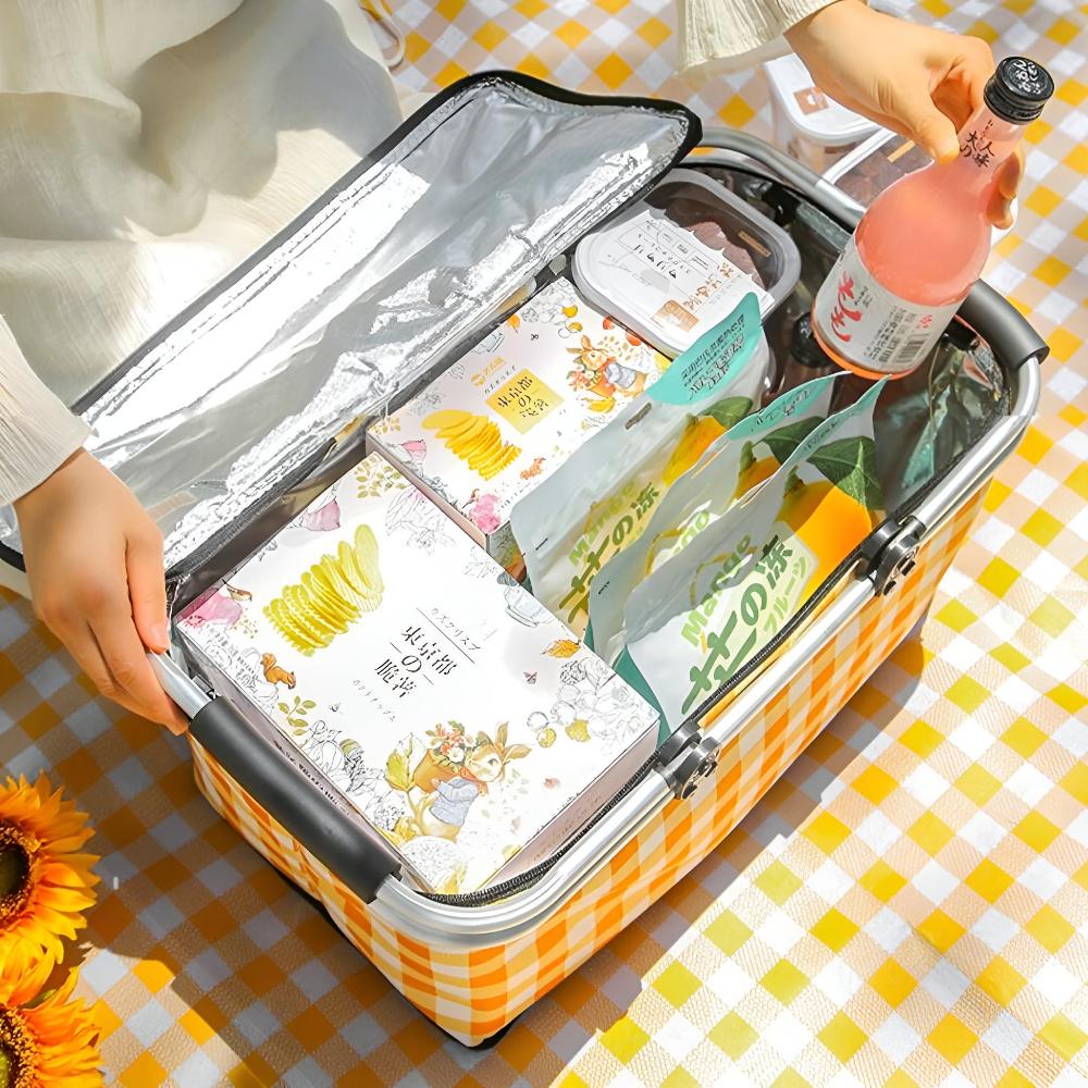 Picnico Foldable Checked Picnic Basket – Versatile 22L Outdoor Companion