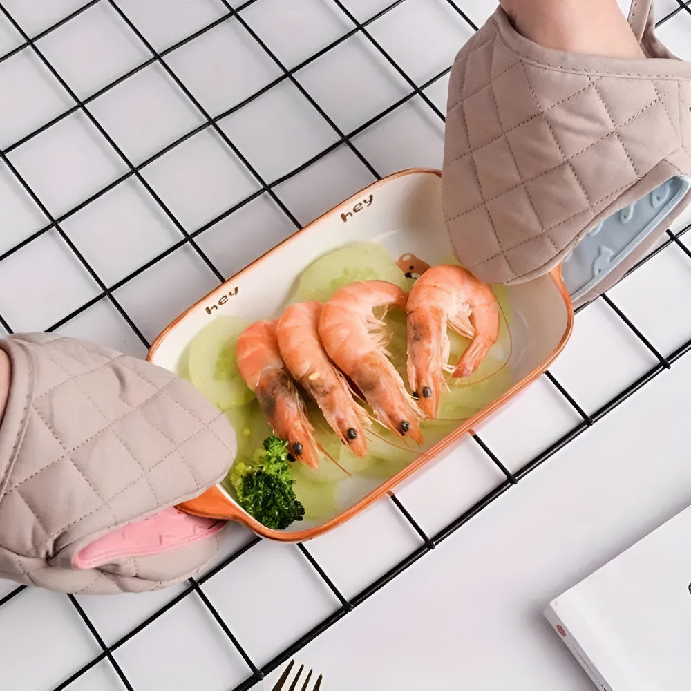 Heat-Resistant Silicone Kitchen Gloves with Quilting – Safe Cooking & Baking