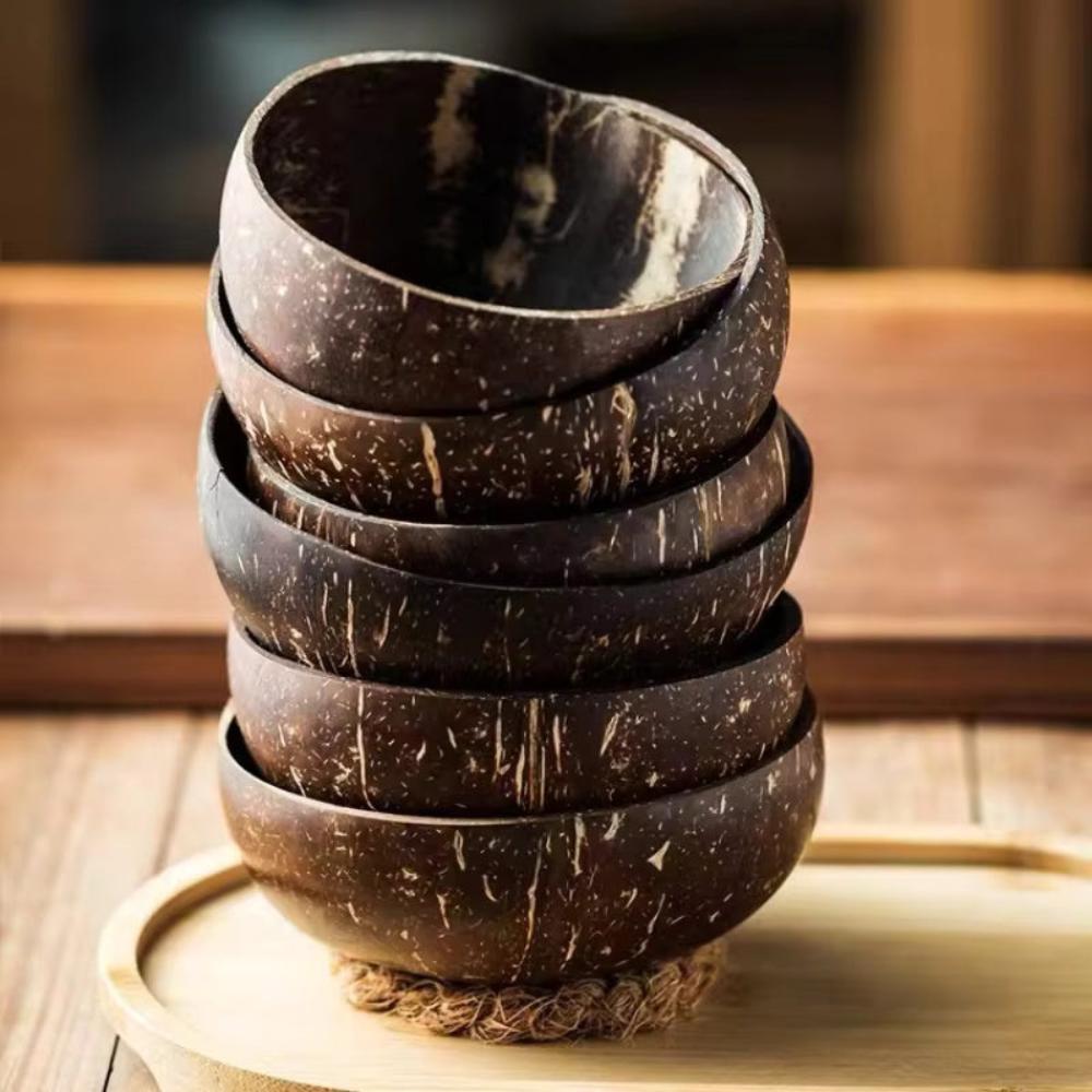 Natural Wood Coconut Bowl Handmade from Real Coconut for Smoothie Bowls, Salads, and Serving