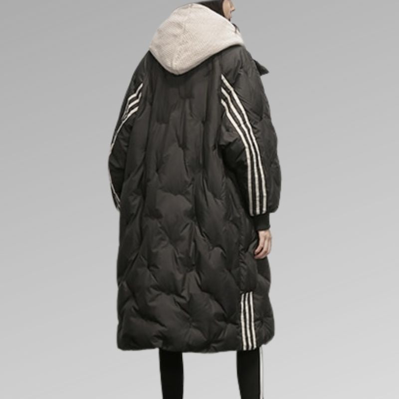Long quilted women's coat with hood