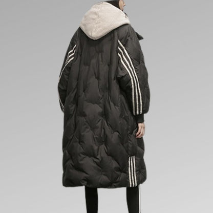 Long quilted women's coat with hood