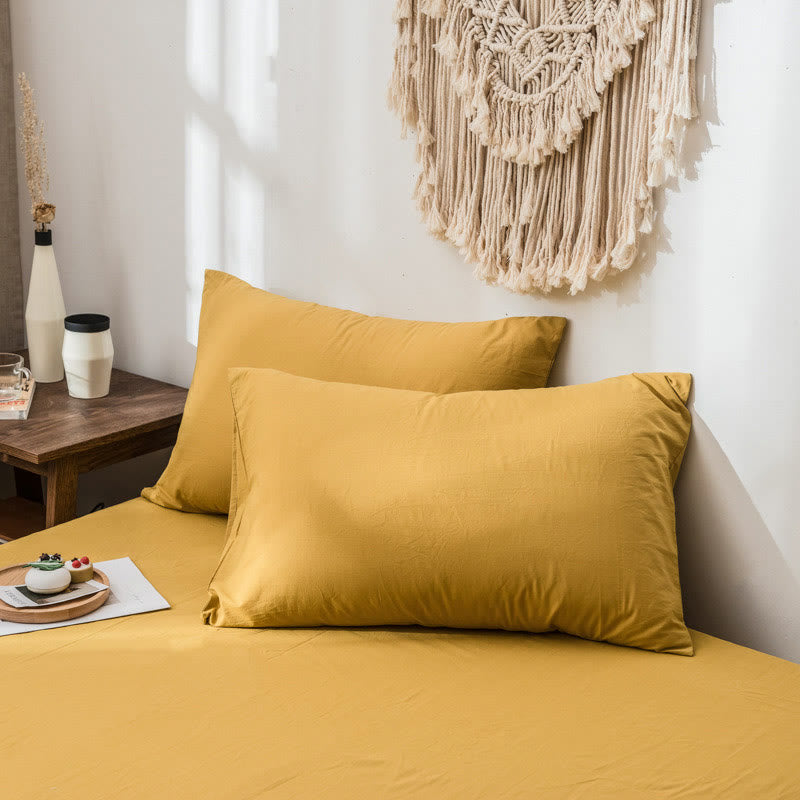 Pillowcases 2-piece set made of pre-washed cotton in mustard yellow 48 x 74 cm, breathable and soft