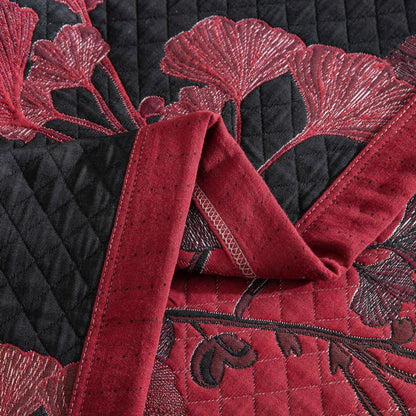 Reversible cotton blanket with ginkgo leaf pattern, quilted bedspread with pillowcases