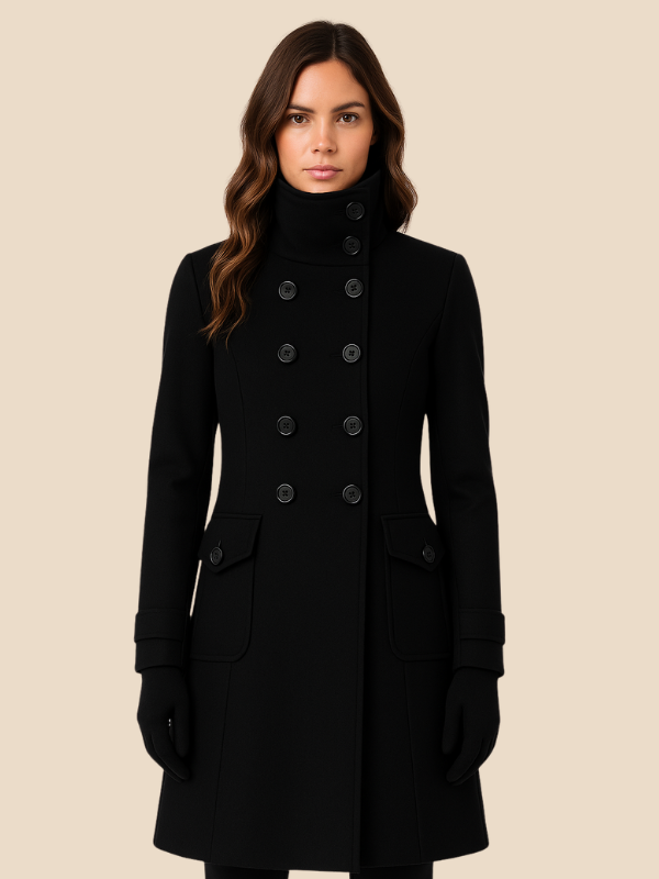 Women's single-breasted long coat with lapel collar