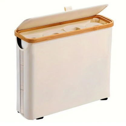 Narrow trash bin with bamboo frame for bathroom and kitchen, space-saving between furniture and toilet