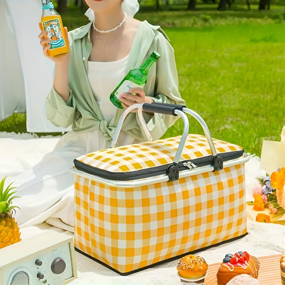 Picnico Foldable Checked Picnic Basket – Versatile 22L Outdoor Companion